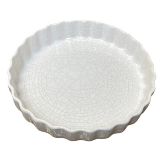 Pfaltzgraff White Ceramic Quiche Tart Baking Dish Scalloped Edge Crazing Pattern - Picture 2 of 5